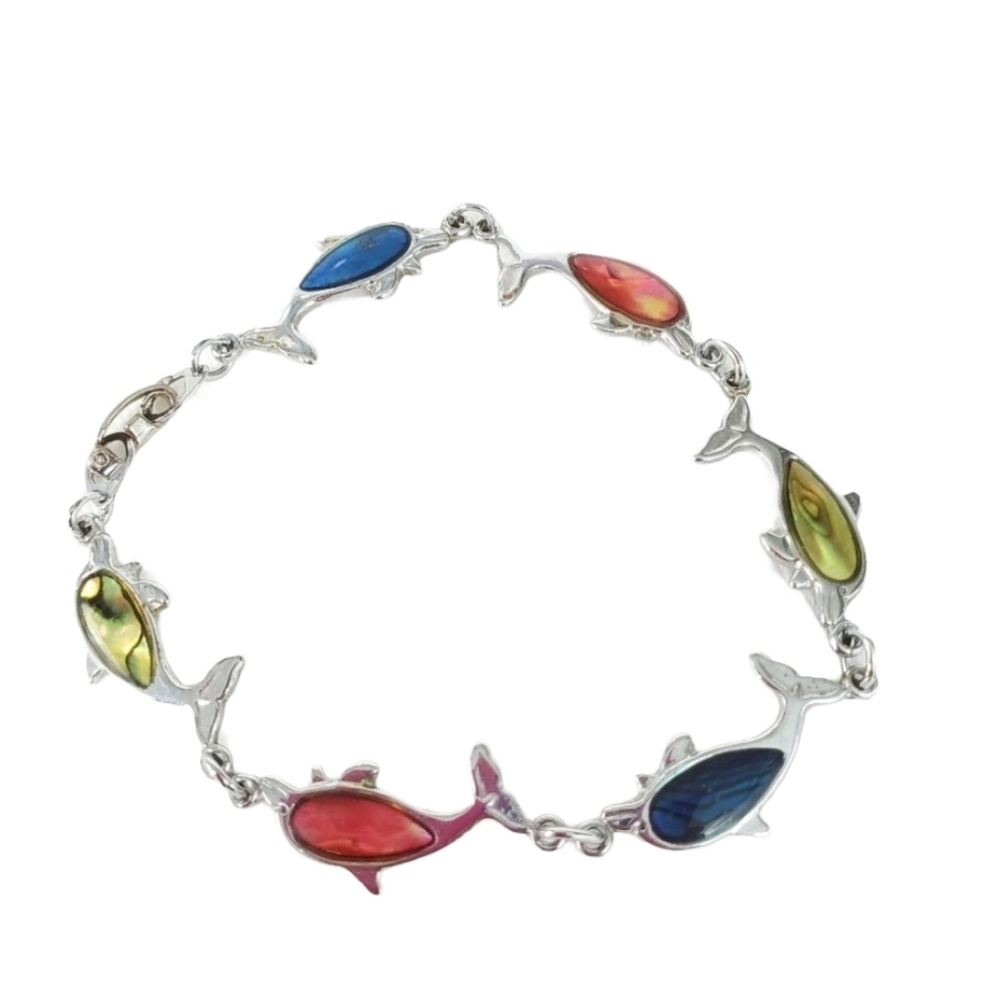 Silver Dolphin Bracelet multi color 7" enamel  *